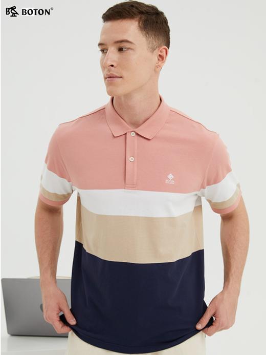 波顿男装夏季条纹polo衫男短袖潮牌宽松潮流百搭时尚拼色t恤上衣MT896222 商品图1