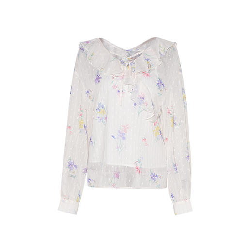 两三事雾里看花2024夏季新款法式印花荷叶边两件套雪纺衫女宽松 商品图4