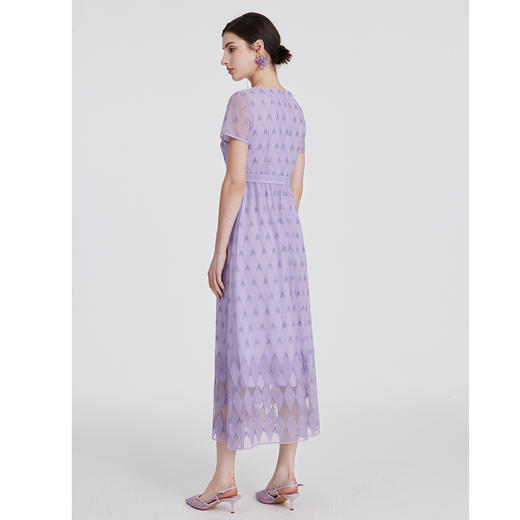 司歌蕾丝刺绣复古优雅菱形格短袖连衣裙A891053X 商品图2