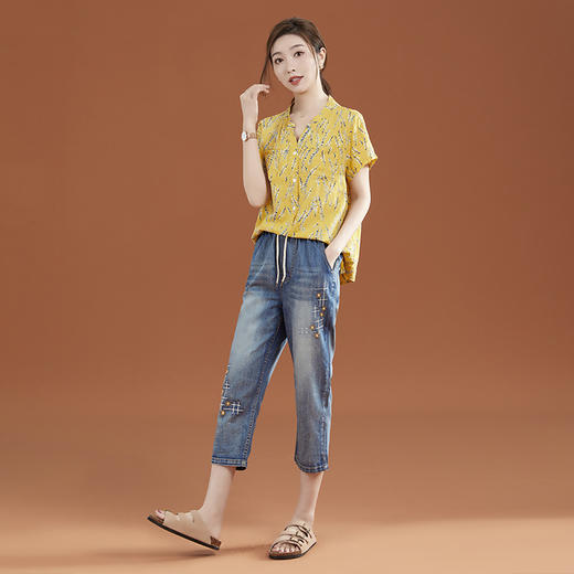 松紧高腰刺绣牛仔裤PT1199 商品图2