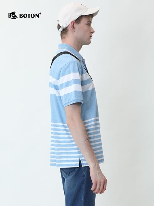 波顿短袖polo衫夏天浅蓝色条纹男士翻领上衣夏季纯棉t恤MT657220 商品图2