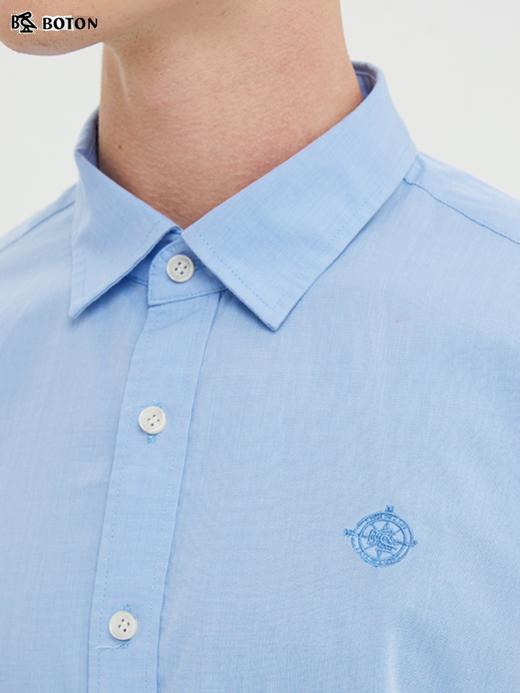 波顿夏季短袖纯色衬衫男士高端潮流美式休闲大码纯棉衬衣MS886222 商品图3