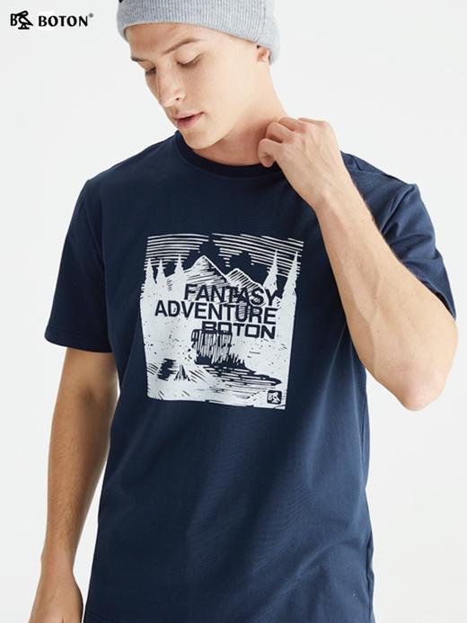 波顿夏季短袖t恤男宝蓝色印花休闲百搭潮流打底衫体恤衫MT901222 商品图3