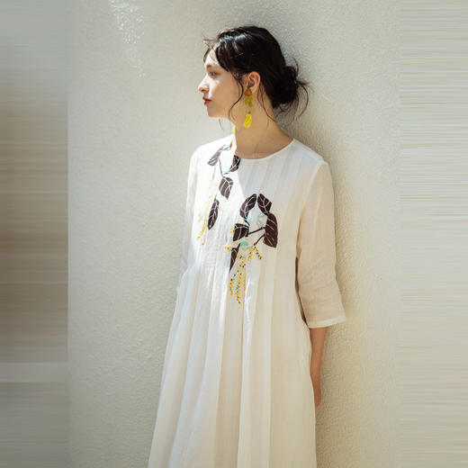 绽放400【甜茶系列·珠兰贡茶】高支天丝苎麻印花双层宽松连衣裙 商品图3