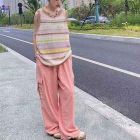 mostwantedlab彩虹/DY-2312184/小花刺绣工装阔腿拖地裤