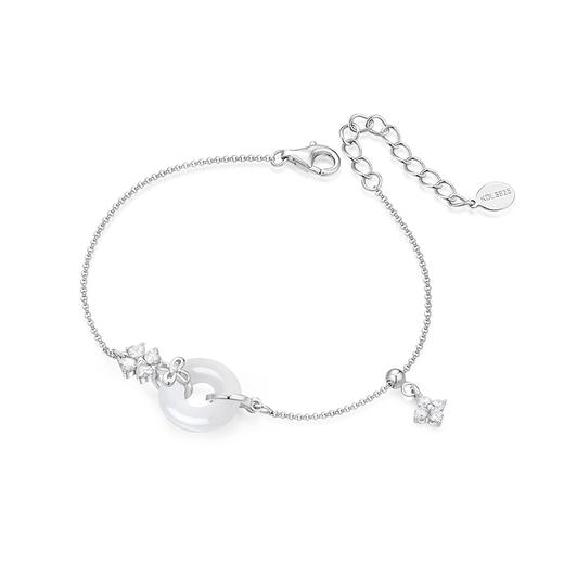 卡蒂罗/KADER 如意福牌系列 四叶平安扣手链 925银和田玉新中式幸运四叶草平安如意可调节手饰 温柔浪漫优雅气质 商品图1