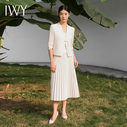 IWY/气质设计感盘扣西装套裙女夏薄款短款西服百褶裙珠宝设计师工作服C14240+S14265 商品图1