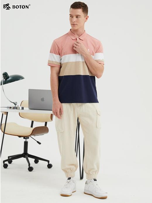 波顿男装夏季条纹polo衫男短袖潮牌宽松潮流百搭时尚拼色t恤上衣MT896222 商品图5