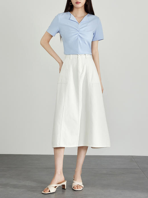 【五折购】熙世界明线牛仔裙女中长款2025秋新款高腰梨形身材a字半身裙子 商品图5