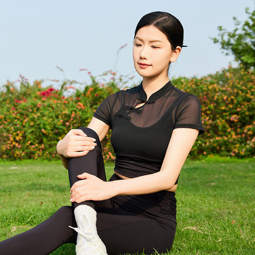IYOGA 2024 夏季新款复古网纱紧身拼接短袖T068 商品图1