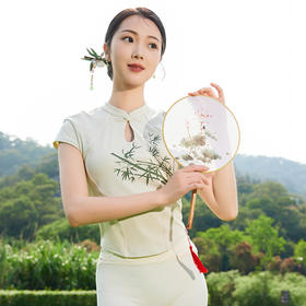 IYOGA  2024 新款改良新中式国风短袖上衣女T069