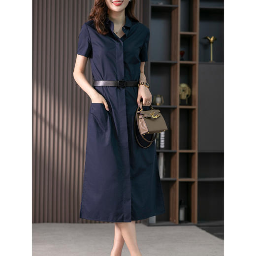 85216原形法式衬衫裙女中长款连衣裙2024春夏季新款收腰显瘦直筒裙子 商品图5