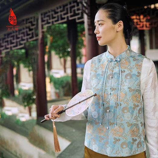 SAINTJOY/上久楷宋锦女士马甲 团龙杂宝菊花纹 复古 马夹 立领 DWW24013 商品图5