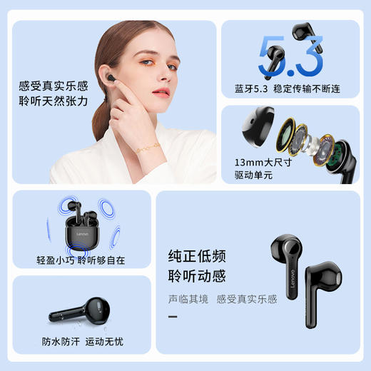 联想lenovo 真无线蓝牙耳机 黑色PD1 耳机耳麦 商品图3