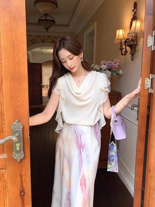 张心子【浪漫马黛】高级感荡领飞袖上衣女夏新款气质洋气小衫 U2406001 商品图13