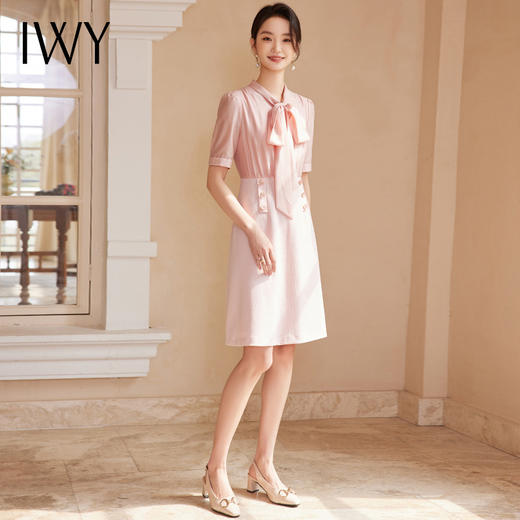 IWY/I粉色小香风蝴蝶结连衣裙夏季新款修身甜美女装中长裙子24Q547 商品图2
