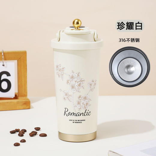 【铃兰陶瓷内胆咖啡杯】316不锈钢保温杯 高档礼品女生高颜值双饮口水杯  商品图4