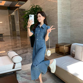 奢姿大码女装2025夏季新款翻领裙子胖妹妹减龄千鸟格时尚连衣裙3342802319
