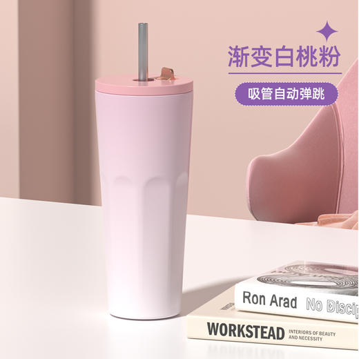 【自动弹跳渐变真空吸管杯】新款700ml大容量 高颜值不锈钢保温杯 一杯多用 商品图5