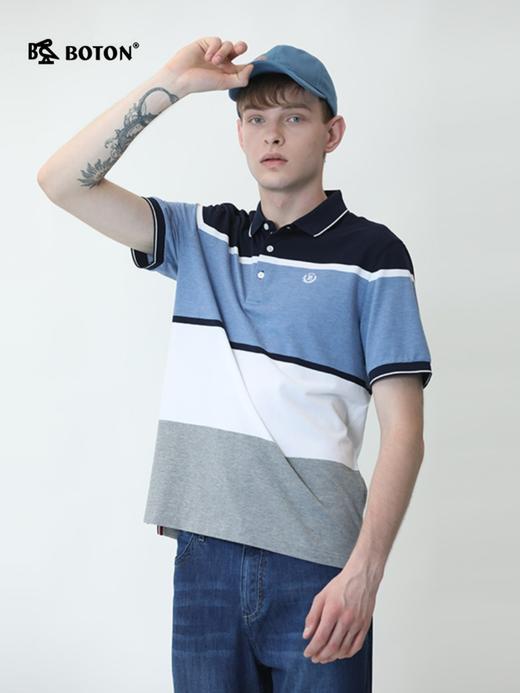 Boton_波顿夏季男士花纱纯棉翻领条纹短袖polo衫青春运动t恤衬衣MT867220 商品图2