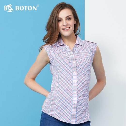 【第2件半价！尾货清仓不退换】波顿红粉格修身短袖衬衫女士衬衣LS717214 商品图1