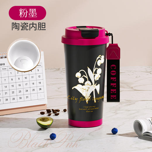 【铃兰陶瓷内胆咖啡杯】316不锈钢保温杯 高档礼品女生高颜值双饮口水杯  商品图12