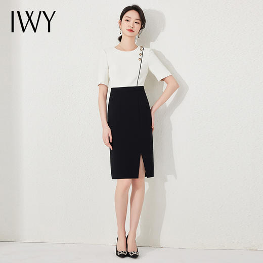 IWY/夏季短袖连衣裙女时尚气质假两件职业裙修身显瘦通勤裙子夏24Q509 商品图2