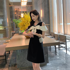 【307号】  [奢姿轻奢系列]大码女装2024夏季蝴蝶结装饰裙子胖妹妹露肩连衣裙8942826454