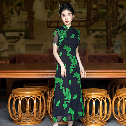 新中式国风改良复古，优雅显瘦长款双层旗袍裙SYG849 商品图0