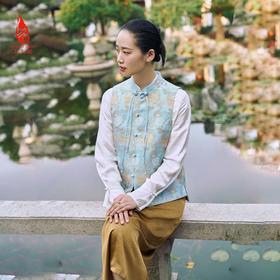 SAINTJOY/上久楷宋锦女士马甲 团龙杂宝菊花纹 复古 马夹 立领 DWW24013