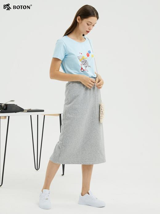 【第2件半价！尾货清仓不退换】波顿纯色圆领短袖t恤女夏设计感印花半袖弹力上衣打底衫LT263221 商品图3