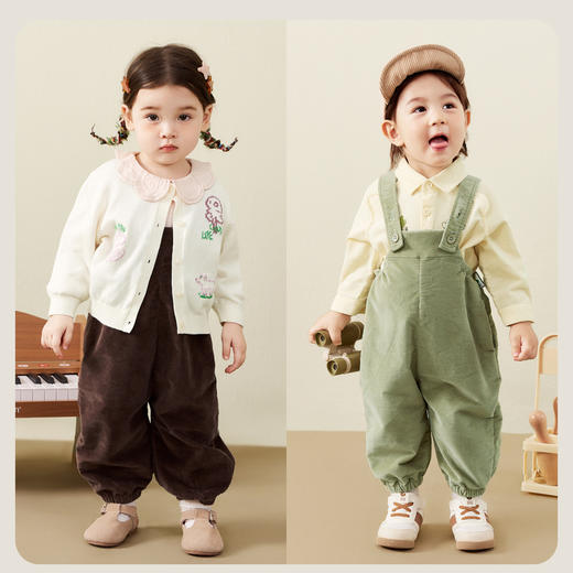 【柔软灯芯绒宝宝背带裤长裤】迷你巴拉男女童温暖宽松裤子秋 商品图2