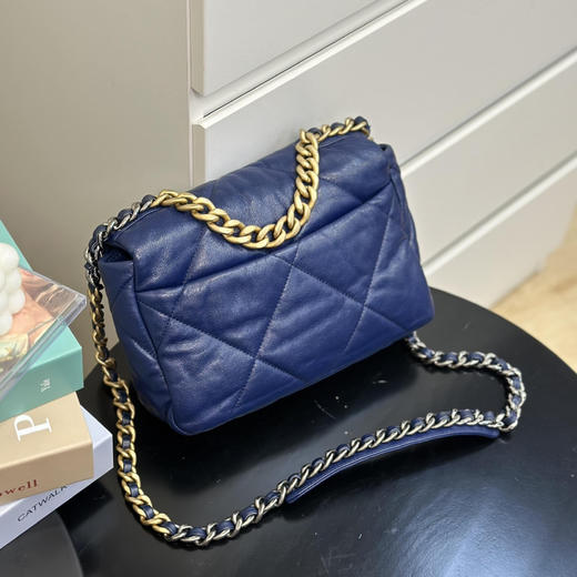 CHANEL 19bag 山羊皮 蓝金 小号 斜挎包 商品图3