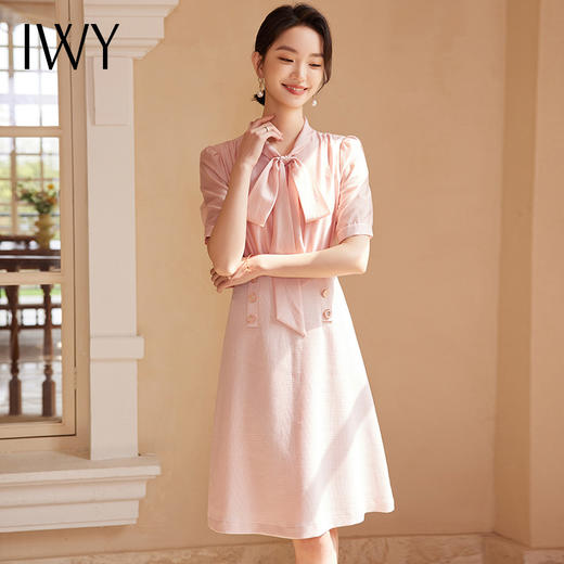 IWY/I粉色小香风蝴蝶结连衣裙夏季新款修身甜美女装中长裙子24Q547 商品图4