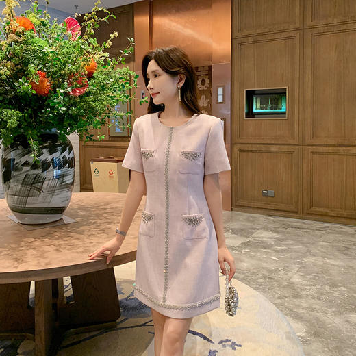 [奢姿轻奢系列]气质小香风连衣裙大码女装夏季新款胖妹妹钻链裙子8942826447【1】 商品图4