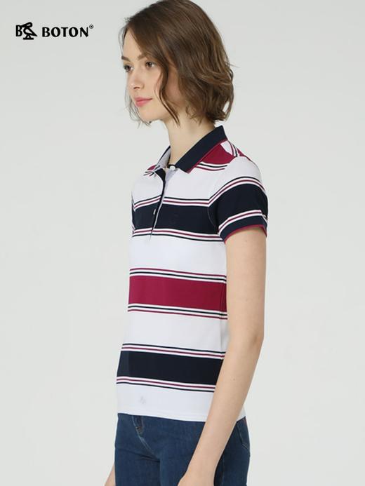 波顿夏季翻领Polo衫女条纹短袖潮流修身纯棉中年T恤LT198219 商品图2