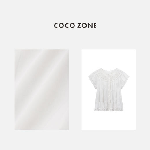 COCO ZONE 100棉时尚褶皱镂空衬衫简约圆领单排扣上衣CC1B1022 商品图2