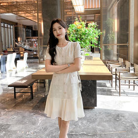 [奢姿轻奢系列]压褶雪纺连衣裙大码女装夏季新款胖妹妹蕾丝裙子8942890058【1】