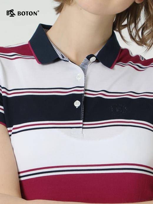 波顿夏季翻领Polo衫女条纹短袖潮流修身纯棉中年T恤LT198219 商品图3