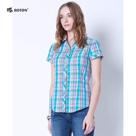 【第2件半价！尾货清仓不退换】波顿_Boton女士纯棉格子衬衫_撞色格纹修身显瘦短袖衬衫LS755217 商品图1