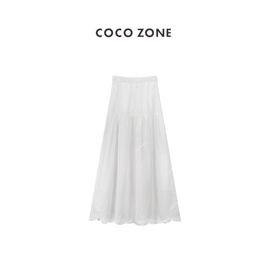 COCO ZONE ”木耳裙“100棉夏季镂空刺绣半身裙松紧腰拼接中长裙CC1B0889 商品图9