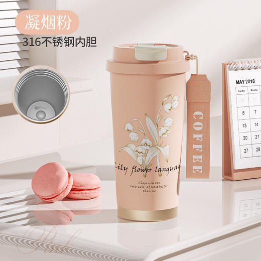 【铃兰陶瓷内胆咖啡杯】316不锈钢保温杯 高档礼品女生高颜值双饮口水杯  商品图7
