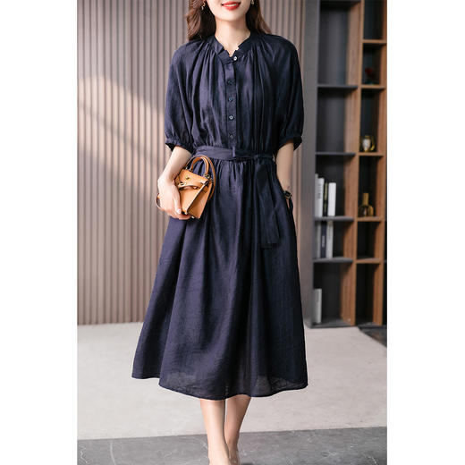 89065原形灯笼袖天丝提花连衣裙女2024春夏季新款收腰显瘦长款茶歇裙 商品图1