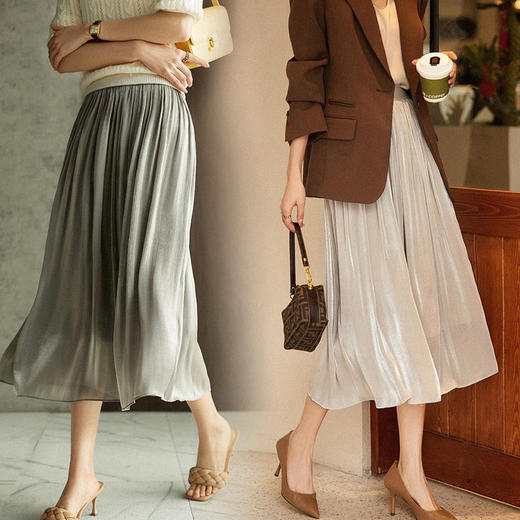 「6色可选！仙女流光蓬蓬裙子」新款半身裙女薄款百褶双层丝光蓬蓬裙 清新网纱韩版清新褶皱仙女裙 商品图1