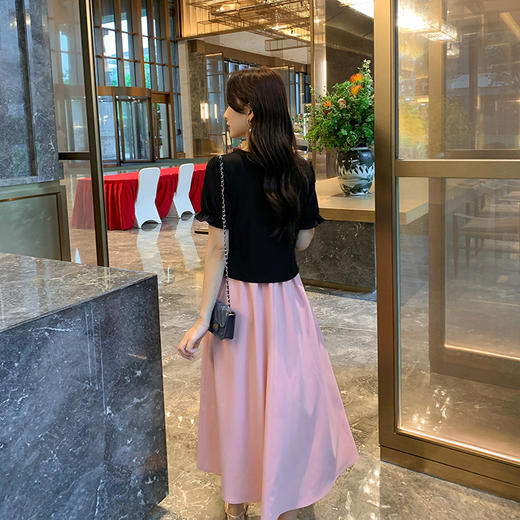 【清仓超15天不保价】奢姿2025年夏季新款大码女装收褶方领裙子胖妹妹撞色假两件连衣裙3042800719【1】 商品图3
