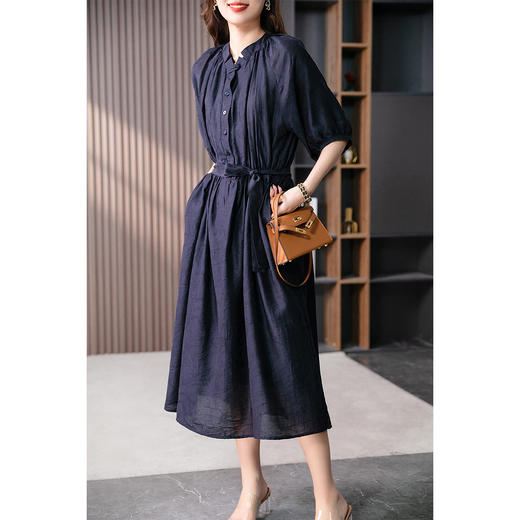 89065原形灯笼袖天丝提花连衣裙女2024春夏季新款收腰显瘦长款茶歇裙 商品图2