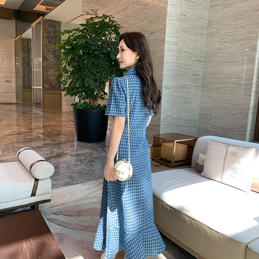 奢姿大码女装2025夏季新款翻领裙子胖妹妹减龄千鸟格时尚连衣裙3342802319 商品图3