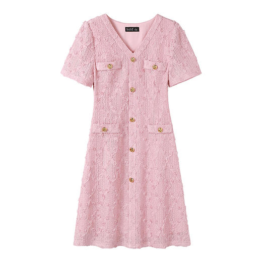 奢姿大码女装2025夏季气质V领连衣裙胖妹妹假口袋小香风时尚裙子9942860102 商品图4