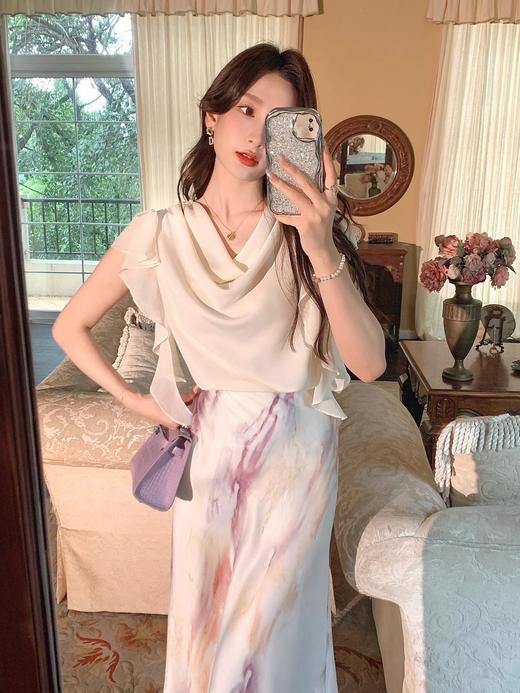 张心子【浪漫马黛】高级感荡领飞袖上衣女夏新款气质洋气小衫 U2406001 商品图4