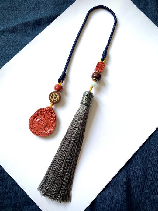 新款圆形帝王砂九宫牌流苏绕绳挂件/车挂01 饰品美物 商品图1